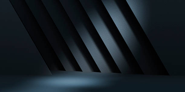 istock Dark gray geometric background with light and shadow for product placement mockup. Abstract studio interior scene showroom for premium brand display. Modern technology and business empty space design. 3d render 2232380610