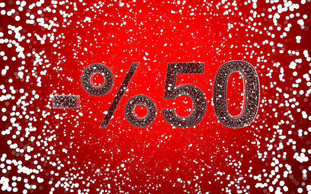 Fifty Percent Off Text with Snowy Background