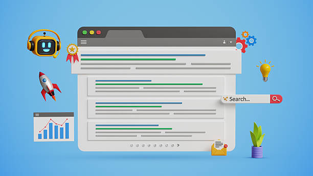 istock SEO optimization for search result, AI SEO, promote website, organic search results. Boost web traffic with help of AI. Web page, Top search ranking, smart bot assistant and marketing icons 2232392888