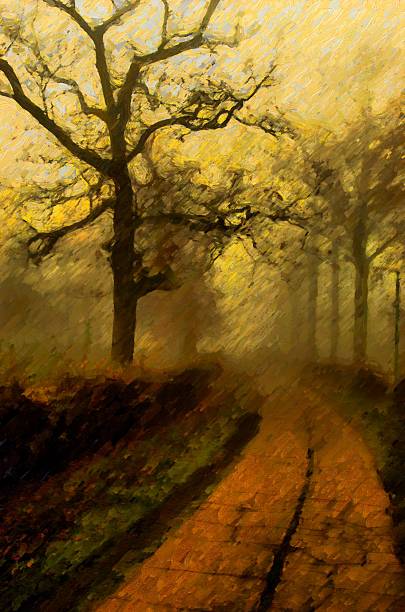 istock Dark autumn landscape showing footpath through the park 2232393909