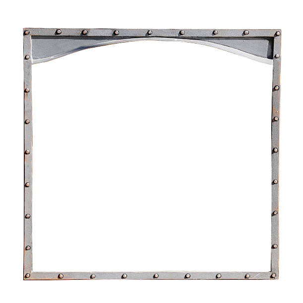 istock Metallic retro square frame with vintage rivets. Isolated on white background. Can be used for steampunk, mechanical design and industrial aesthetics. Vintage-inspired metal frame 2232400860
