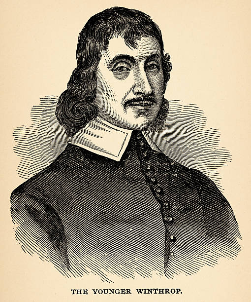 Portrait of John Winthrop the Younger (1606-1676). Vintage etching circa 19th century.