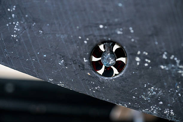 Closeup of boat thruster with corrosion marks.