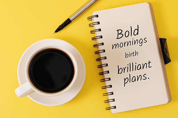 istock Coffee Pen and Notebook with Quote on Yellow Background 2232404483