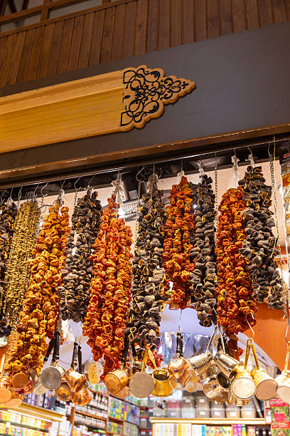Colored dried vegetables on a hanger on Store Display