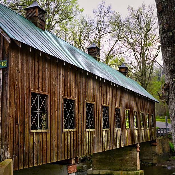 Historic Wooden Covered Bridge in Spring