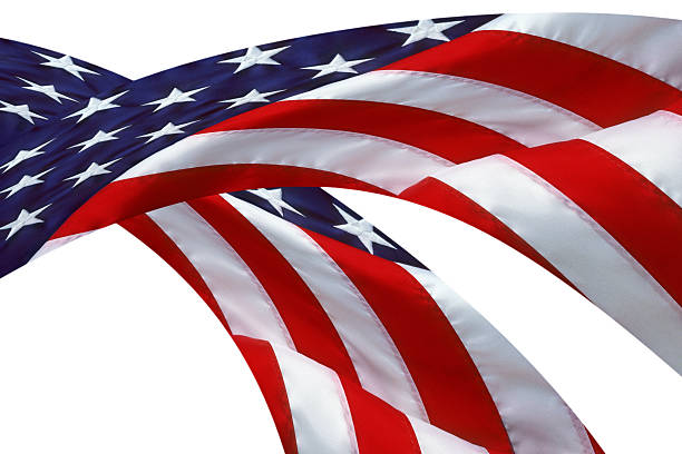 istock Billowing American flags design on a white background 2232421509