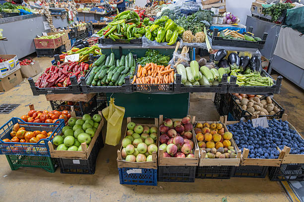 Ohrid, North Macedonia. September 7, 2024. Fruit and vegetables in a market in Ohrid.