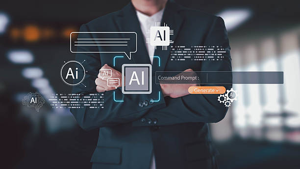 istock A businessman in a suit interacts with a futuristic AI interface, using a command prompt to generate responses. This concept represents AI, technology, and business innovation. 2232465109