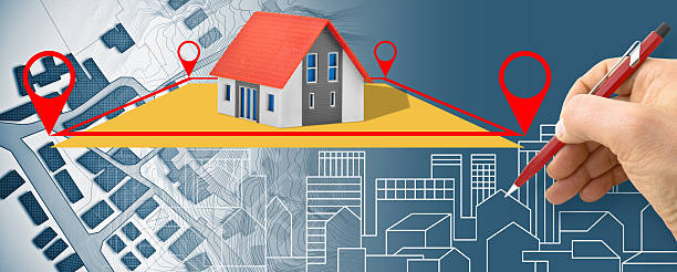 istock Land plot management - real estate concept with a vacant land and cadastral parcel available for building activity with residential home model 2232473253