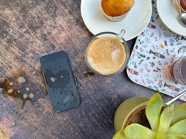 Coffee spilled on mobile phone