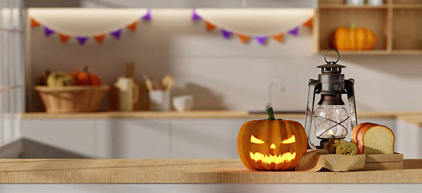 istock Halloween celebration with pumpkin lantern and festive decor. 3D render illustration 2232477724