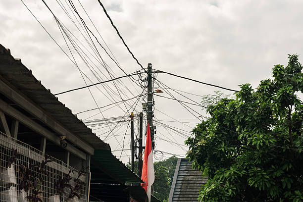 istock Messy electrical pole in residential area 2232485200