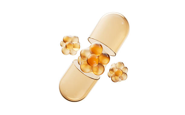 istock Golden medical capsule with biological concept, 3d rendering. 2232485661