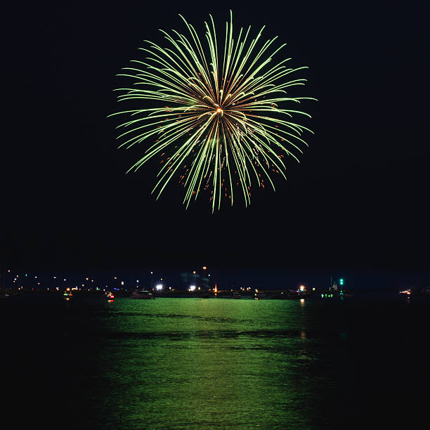 Fireworks from Selstar Fireworks over the water as part of the 2025 British Firework Championships viewed from Queen Anne's Battery, Plymouth.  This was the winning display and Selstar were crowned 'Champion of Champions'