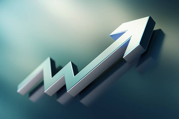 A 3D arrow with a gradient background symbolizes progress, improvement, and success.