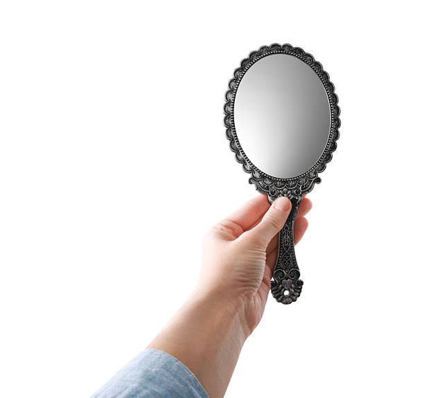 istock Woman holding vintage mirror on white background, closeup 2232500804