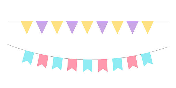 istock Colorful bunting flags on string for birthday party decoration, holiday anniversary fabric garlands design, modern festive hanging decor. Isolated. Vector illustration. 2232502091