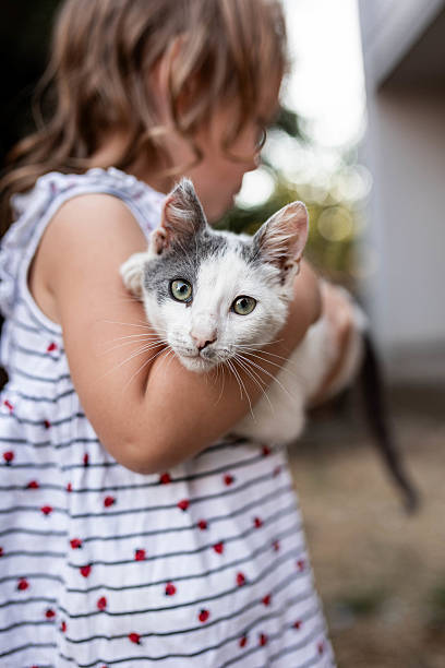 istock Child Cuddling Cute Kitten Outdoors in Rural Setting 2232514457