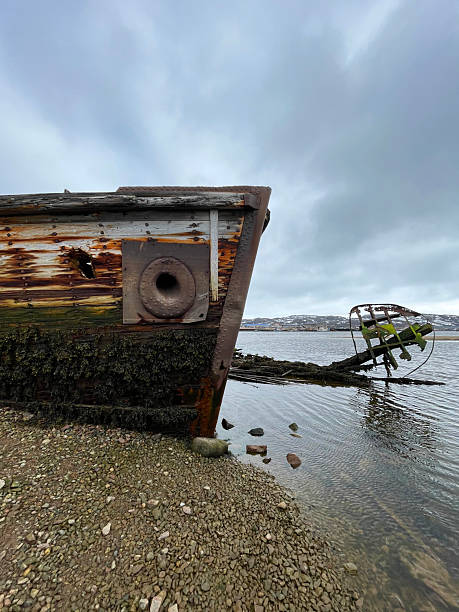 istock Ship graveyard in Teriberka Bay, Barents Sea, Russia 2232516844
