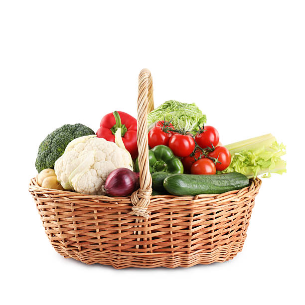 istock Different ripe vegetables in basket isolated on white 2232523413