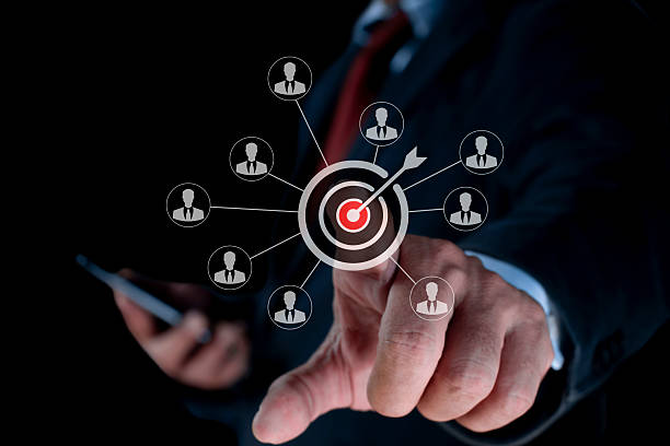 istock Target icon connection linkage with a human icon for customer focus target group and customer relation management concept. 2232527410