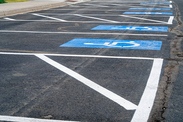 istock handicapped parking signs on a large lot 2232533069