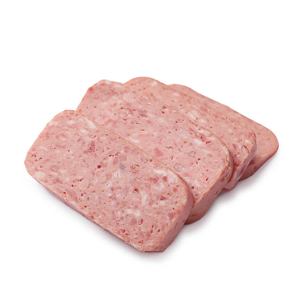 istock Pieces of canned meat isolated on white 2232534232