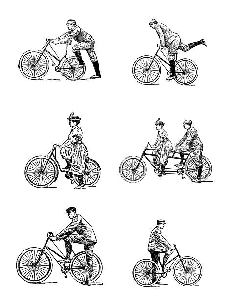 Antique engraving woodcut illustration: Bicycles