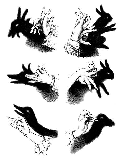 Antique engraving woodcut illustration: Shadow Puppetry