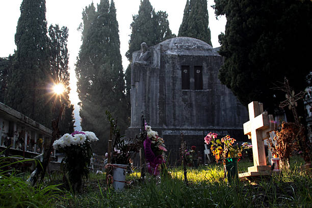 Graves in a wall at the Monumental Cemetery of Bonaria, Cagliari, Italy.