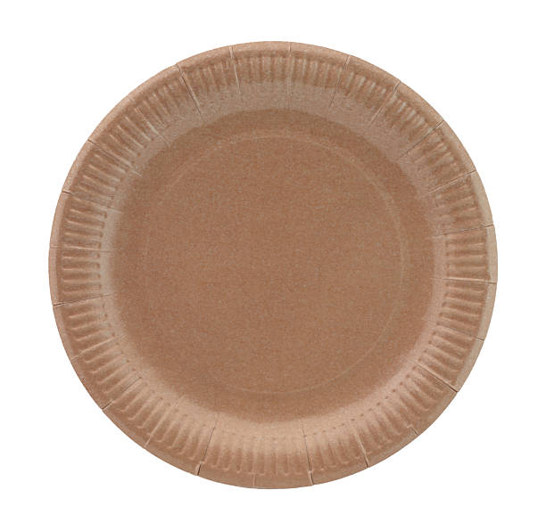 istock Kraft plate isolated on transparent background, top view. Minimalist tableware for restaurant and culinary, eco, zero waste lifestyle, healthy eating and design mockup. Full focus photo 2232550054
