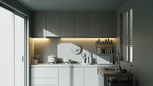 istock Minimalist Monochrome Kitchen Interior with a Modern and Cozy Mood, Featuring Cooking Utensils and Plants - 3d Render 2232550854