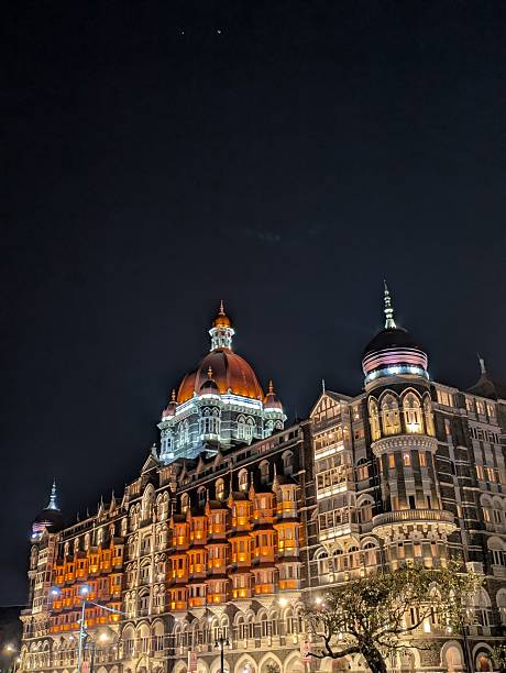 Beautiful Famous Tajmahal Hotel, Mumbai, at night.