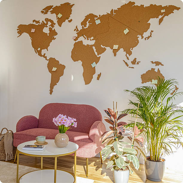 istock Cozy Living Room with Cork World Map on Wall 2232556041
