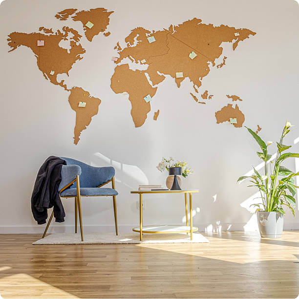 istock Modern Living Room with Cork World Map Wall Art 2232556075