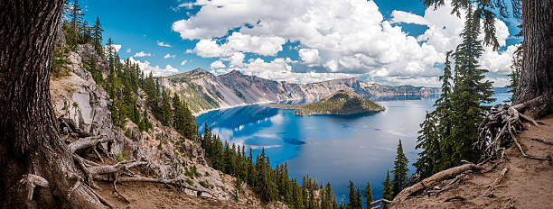 Panoramic photo of summer crater Lake national Park ￼