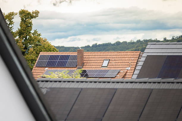 istock Sustainable lifestyle, Green building with solar panel. 2232580701