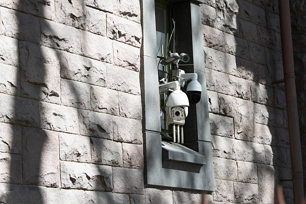 Security camera monitoring on outdoors wall without people