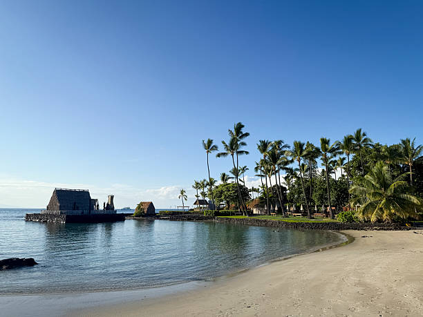 Kailua-Kona, Hawaii - January 12, 2025: Historic Landmark on the shores of the big island of Hawaii.
