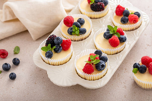istock Mini cheesecakes baked in a muffin pan topped with fresh berries 2232599827