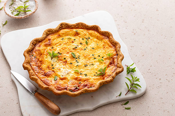 istock Salmon quiche freshly baked on a serving board, healthy breakfast idea 2232599915