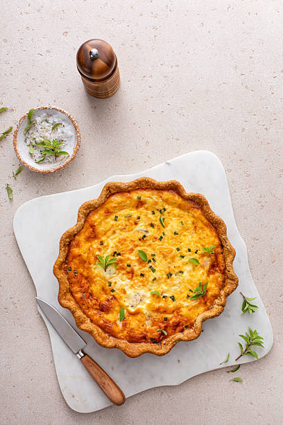 istock Salmon quiche freshly baked on a serving board, healthy breakfast idea 2232599917