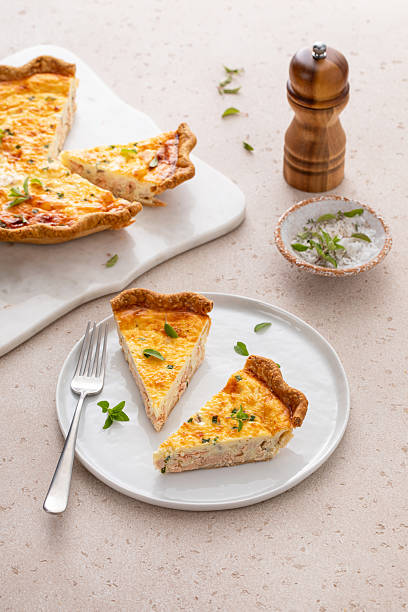 istock Salmon quiche freshly baked on a serving board, healthy breakfast idea 2232599920