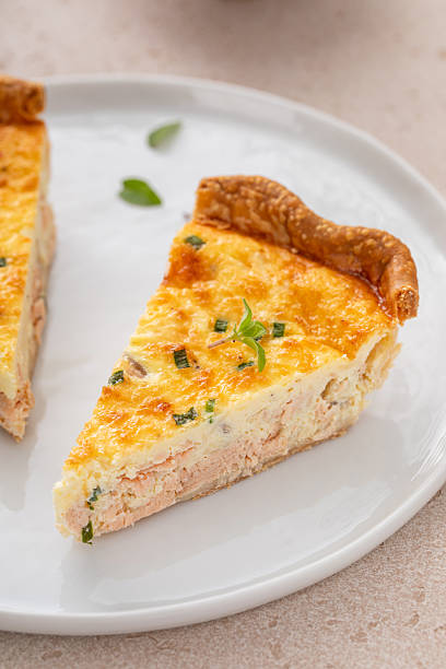 istock Salmon quiche freshly baked on a serving board, healthy breakfast idea 2232599925
