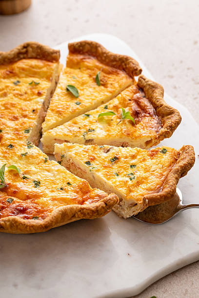 istock Salmon quiche freshly baked on a serving board, healthy breakfast idea 2232599926