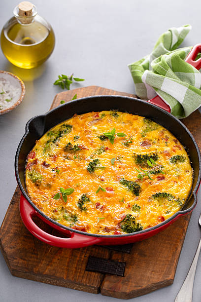 istock Broccoli, bacon and cheese frittata in a cast iron pan, healthy breakfast idea 2232599930