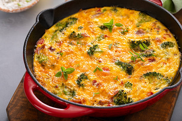 istock Broccoli, bacon and cheese frittata in a cast iron pan, healthy breakfast idea 2232599937