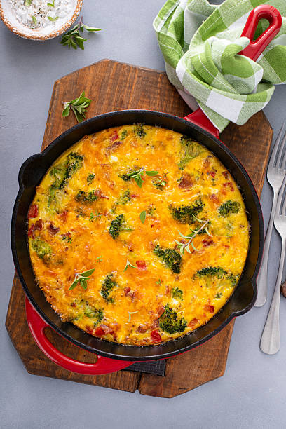 istock Broccoli, bacon and cheese frittata in a cast iron pan, healthy breakfast idea 2232599946