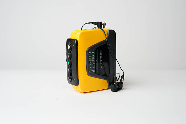 Retro cassette player with earbuds, 1990s